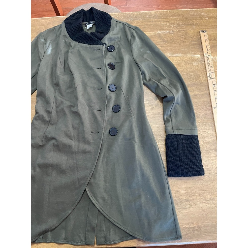 Venus Jacket, Women's Size 8, Green Black, Button Up Long Coat, Long Sleeve - Picture 4 of 12